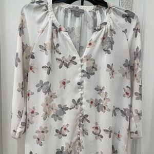 White Floral V-Neck Blouse